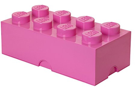 LEGO Storage Brick 8 Knobs PINK - Stackable Plastic Storage Box with Lid for Kids and Adults, Ideal Desk Organizer and Toy Box - 12.1L Capacity