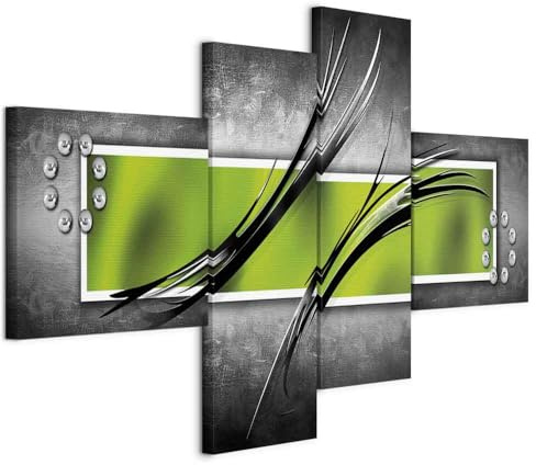 B&D XXL - Leinwandbild grün grau, 200x92 cm, 4-teilig, Schlafzimmer, modern | Hochwertige Leinwand, sofort aufhängbar, ideal fürs Wohn- oder Schlafzimmer, wasserfest und lichtecht, langlebig, stilvoll