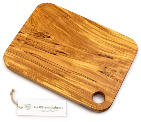 Madera de Olivo Bordo, la Tabla de Cortar Con Esquinas Redondeadas Y Orificio - 40cmx30cm