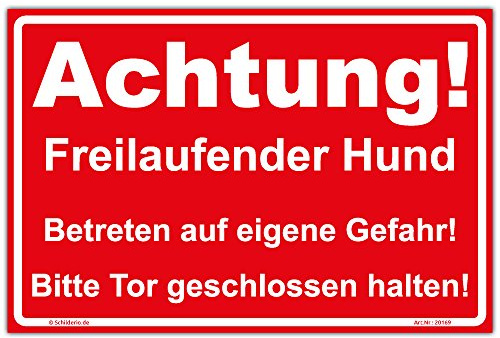 Schild Achtung Freilaufender Hund Hinweisschild 300x200mm rot, stabile Aluminiumverbundplatte 3mm stark