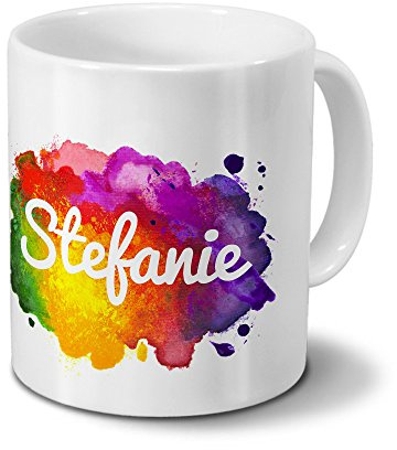 digital print Tasse mit Namen Stefanie - Motiv Color Paint - Namenstasse, Kaffeebecher, Mug, Becher, Kaffeetasse - Farbe Weiß