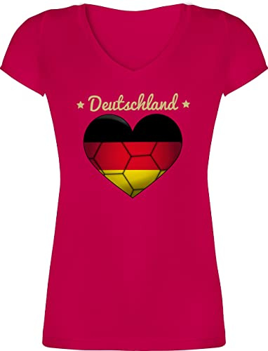 Shirtracer - T-Shirt Damen V Ausschnitt - Handball EM 2026 Trikot Ersatz - Handballherz Deutschland