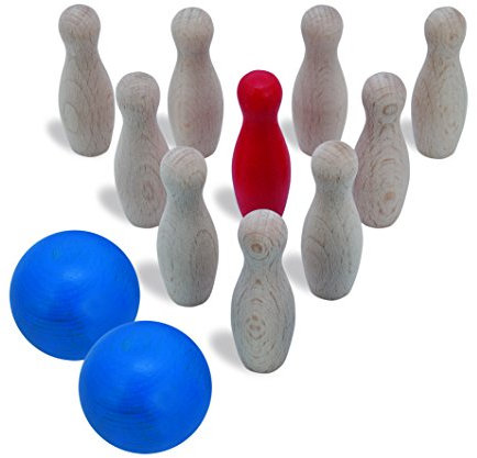 Heros 100072302 - Bowling Spiel, bunt - Mitbringspiel aus Holz ab 3 Jahren - Reisespiel für unterwegs - 12-teilig - Made in Germany