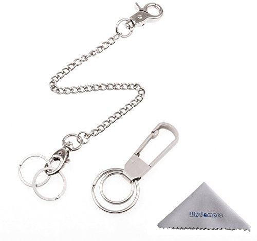 Wisdompro 2 Pack Heavy Duty Keychain (8 Inch Pocket Keychain & Stainless Steel Key-Clips with Belt Hook)
