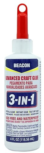 BEACON 3-in-1 Advanced Craft Glue - Fast-Drying, Crystal Clear Adhesive for Wood, Ceramics, Fabrics, and More, 4-Ounce