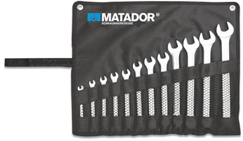 MATADOR Ringmaulschlüssel Set | 12-teiliges Schraubenschlüssel Set | Gabelringschlüssel Set in Werkzeug Rolltasche | MATADOR Schraubenschlüssel Art.-Nr.: 01859120