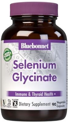 Bluebonnet Nutrition Albion Selenium Glycinate, Immune Health*, Thyroid Health*, Soy-Free, Gluten-Free, Non-GMO, Kosher Certified, Dairy-Free, Vegan, 90 Vegetable Capsules, 90 Servings