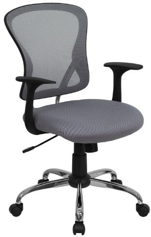 Flash Furniture Alfred Bürostuhl mit mittelhoher Rückenlehne, Netzstoff, Drehstuhl mit Chromfuß und Armlehnen, Grau
