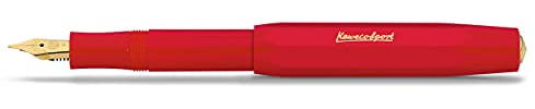 Kaweco CLASSIC SPORT Füllhalter Red mit vergoldeter Edelstahlfeder und Iridiumspitze für Tintenpatronen I Füllfederhalter 13 cm I Füller in Rot I Federbreite: BB (Extra Breit)