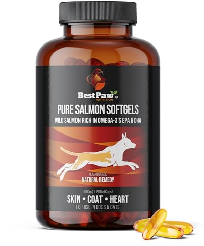 Best Paw Nutrition Pure Wild Alaskan Salmon Oil for Dogs & Cats Allergy, Dry Itchy Skin, Hotspots, & Joint Pain Relief 1000mg Softgels