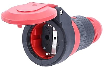 as - Schwabe SCHUKOultra Pro Kupplung, extrem robust, griffig | Klappdeckel und Spannungsanzeige, für Baustellen, für Leitungen max. 3x2,5mm², 230V, 16A, rot/schwarz, IP54, 62243