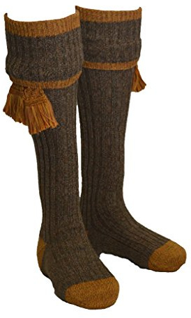 Walker & Hawkes - Chaussettes Kyle pour homme - chasse/campagne - garters assortis - Gris/moutarde - S