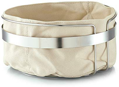 Zeller 27248 Cesta per il pane con sacco, in metallo/cotone, Beige, 22 x 22 x 10,8 cm