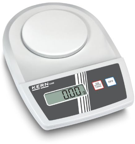 Kern EMB 600-2 - Einsteiger-Laborwaage mit enormen Wägeleistungen, Einfache und komfortable 2-Tasten-Bedienung, Wägebereich [Max]: 600 g, Ablesbarkeit [d]: 0,01 g, Wägeplatte: Ø 105 mm (Kunststoff)