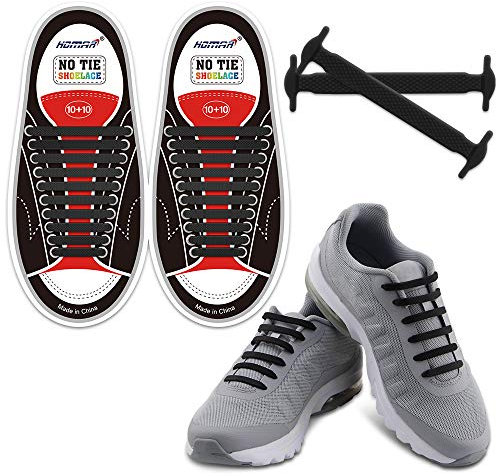 HOMAR Adult Elastic Athletisch Flat No Tie Schnürsenkel EIN für alle Mal Silicon Schnürsenkel Perfekt für Sneaker Stiefel Oxford und Freizeitschuhe – Schwarz