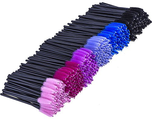 eBoot 300 Pieces Colored Disposable Mascara Wands Eyelash Eye Lash Brush Makeup Applicators Kit (Black Handle, Multicolor Head)