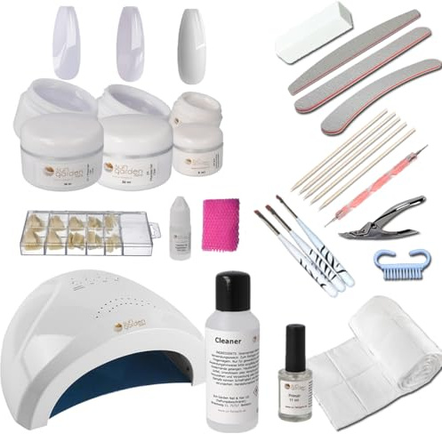 Sun Garden Nails Nail Design Set Gel Technik Starterset inkl.Lichthärtungsgerät mit Fiberglasgel 1-Phasengel und Nailart Zubehör Einsteigerset - UV Gel Kit