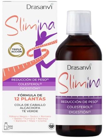 DRASANVI Slimina | Extractos Vegetales Reforzados con L-Carnitina, Fibra y Vitaminas |Cola de Caballo + Alcachofa + Té Verde | Ayuda a Eliminar Líquidos y a un Correcto Metabolismo| 500 ml