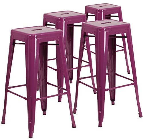 Flash Furniture Kai Barhocker für drinnen und draußen, 76,2 cm hoch, rückenfrei, Violett, 4 Stück