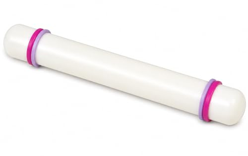 AKORD Non-Stick Sugarcraft Fondant Rolling Pin with Guide Rings – 23 cm White Rolling Pin for Icing, Pastry, and Marzipan – Professional Baking Tool with Adjustable Thickness Guide Rings