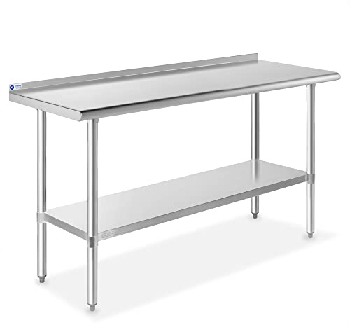 GRIDMANN Stainless Steel Kitchen Prep Table 60 x 24 Inches with Backsplash & Under Shelf, NSF Commercial Work Table for Restaurant and Home