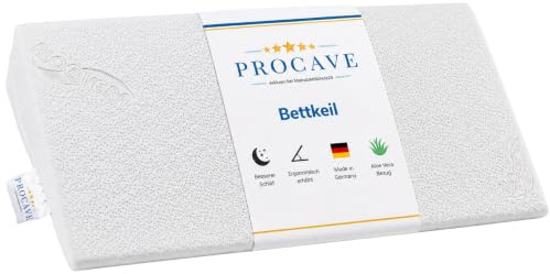 PROCAVE Sängkil | kilformad skumkudde | andningsbar madrасshöjning | Tillverkad i Tyskland | AloeVera-dubbeltygsöverdrag | 120 cm x 45 cm x 15/1 cm