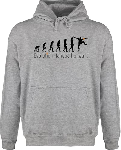 Hoodie Herren Pullover Männer - Entwicklung und Outfit - Handballtorwart Evolution - L - Grau meliert - handball handballer affe zum pulli langer arm hanball kapuzenpulli halbball hoody handball.