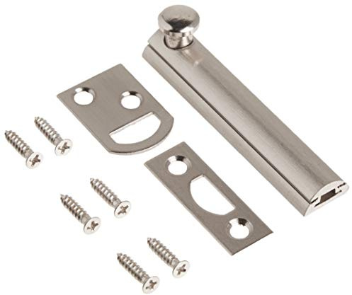 Hickory Hardware Security Slide Latch Door Lock Bolt | 1 Pack | Heavy-Duty Hardware for Flush or Recessed Doors and Gates | 3 Inch | Satin Nickel