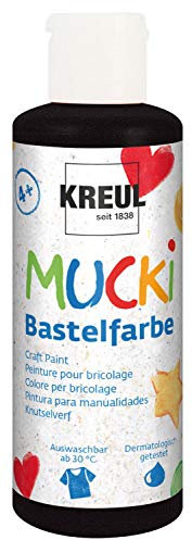 Kreul 24114-Vernice Artigianale Mucki Nero, Vernice per Bambini a Base d'Acqua, Lavabile, verniciabile con Pennello e Spugna, Colore Black, 80 ml, 24114