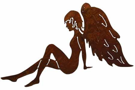 Rost Engel sitzend 60 cm Flügel lang Elfe Deko Dekoration Edelrost Weihnachten