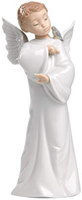 NAO Guardian Angel. Decorative Gloss Porcelain Figure. Ornamental Religious Figurine of a Little Angel in White and Pastel Tones for Home Decoration