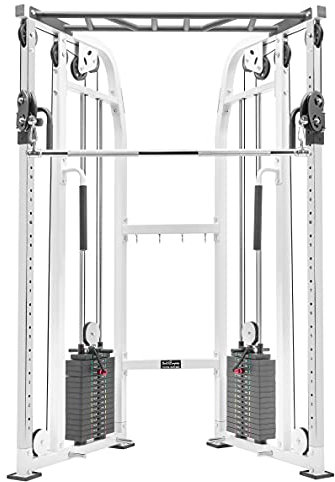 Bad Company Fitnessturm Kraftstation mit kompaktem Cable Cross Kabelzug und Klimmzugstange - Seilzug Fitnessgerät mit 2 x 80kg Steckgewichten inkl. Zubehör - Multitrainer für Zuhause - BCA-25