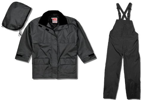 Viking Men's Open Road 150D Suit - Waterproof Rain Jacket with Hood and Bib Pants, Durable Ripstop Fabric, Black - Large