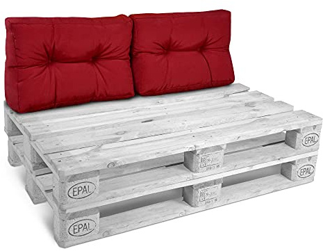 Beautissu 2X Rückenkissen Palettenkissen Outdoor Auflagen für Paletten | 60x40cm Rot Gepolsterte Europaletten Palettensofa Lounge Kissen Palettenmöbel Palettenpolster Palettenauflage Garten Style