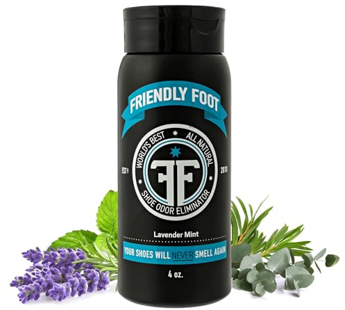 Friendly Foot Powder - Natural Foot and Shoe Deodorizer Powder Extra Strength - Travel Size Shoe Freshener & Foot Deodorant for Smelly & Sweaty Feet - Lavender and Mint Scented Shoe Odor Eliminator