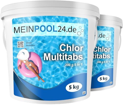 meinpool24.de 10 kg (2 x 5 kg) Chlor Multitabs 200 g 5 in 1 von Meinpool24.de - Für den Pool mit 5 Phasen Pflegewirkung für sauberes und hygienisches Poolwasser