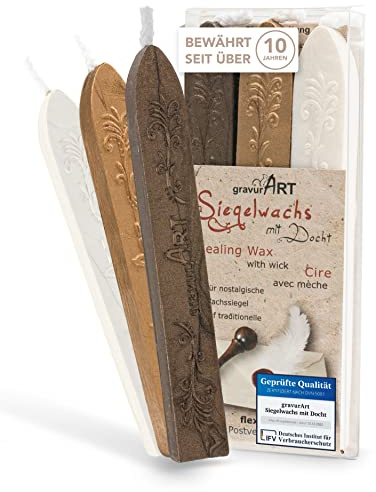 Siegelwachs flexibel mit Docht - 3 Stangen Mix Schoko - Gold - Weiß-Perl.