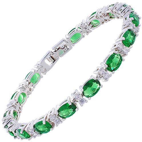 RIZILIA Oval Mehrfarbig CZ 18K Weißgold vergoldet Tennisarmband Damen | Bunt Geburtsstein Armband, 7x5mm Ovalschliff Zirkonia, 16,5/18/19 cm, Edelstein Schmuck zum Stapeln & Hochzeit