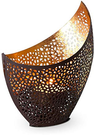 ROMINOX Photophore en métal - Finition satinée - Marron/doré - 11 x 8 x 14,5 cm