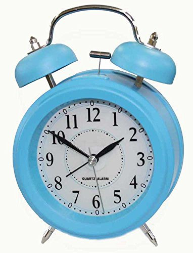 Eurotime Doppelglockenwecker, Glockenalarm und Blaue LED-Beleuchtung, Kunststoffgehäuse und Echtglas, geräuscharmer Wecker, kein Ticken, mit Weckwiederholung, 22041