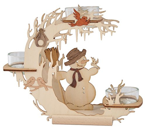 Kuhnert - hochwertiger Teelichtkranz Schneemann für 3 Teelichter - aus Edelholz - 17 x 20 x 5,5cm - Made in Germany