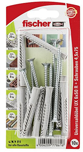 Fischer Universaldübel UX RSK SBKarte, 10 Stück, 6 x 50 mm, 77861