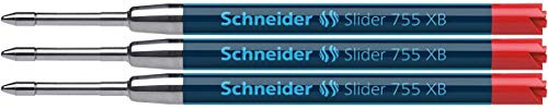 Schneider Writing Instruments, Ballpoint Pen Refills, Slider 755 XB, Colour: red, Pack of 3 Blister Cards.
