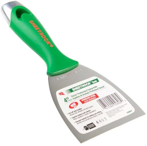USG Sheetrock Tools 4 Classic Stainless Steel Drywall Joint Knife, Professional Drywall Finishing Knife with Soft Grip Handle, Tapered Neck, Enlarged Hammer End