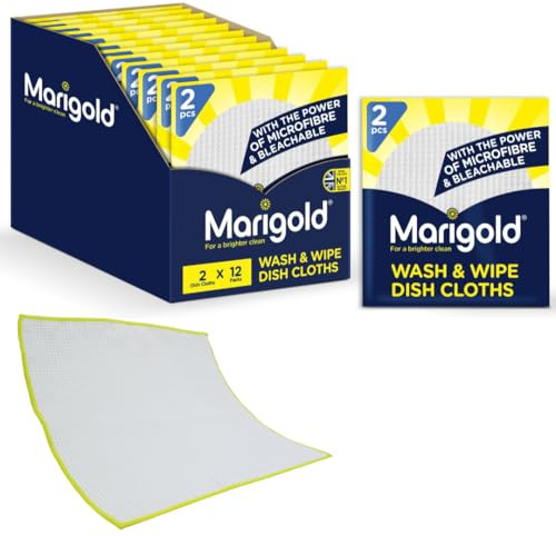 Marigold Wash and Wipe Kitchen Cloth, 12 Packs of 2 Cloths, White