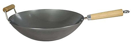 Dexam Padella professionale Wok in acciaio al carbonio, 34 cm