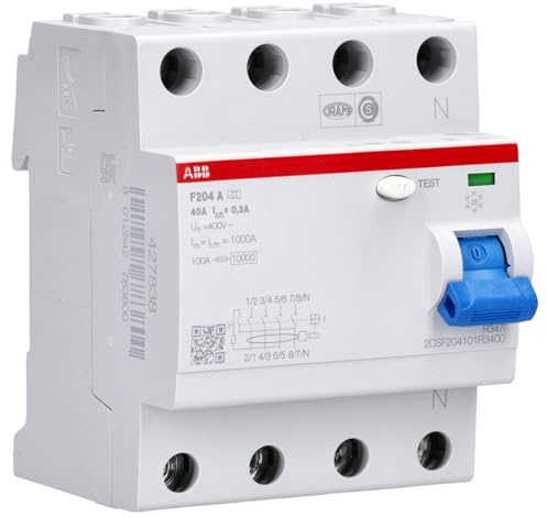 ABB F204 A-40/0.3-L FI-Schutzschalter - Typ A - 4-Polig - 40A - 300mA | RCCB für Personen-, Sach- & Brandschutz Montage auf DIN-Schiene ideal für Haus Gewerbe & Industrieanlagen 2CSF204101R3400