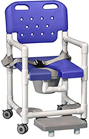 IPU ELT817 P FRSB Elite Shower Chair Commode with Footrest and Safety Belt for use Over existing Toilet, Bedside, and in The Shower (Blue)