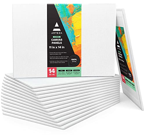 ARTEZA Canvas Panels, 11 x 14 in, Pack of 14, 100% Cotton Pre-Primed Canvas Boards for Acrylic, Oil, Gouache, Tempera, Pouring Paint, Crafts, and Wall Art