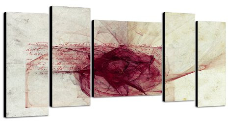 Weingeist - bordeaux-farbenes Wandbild 130x60cm 5-teiliges Keilrahmenbild (20x50+20x50+40x40+20x50+20x50cm) abstraktes Wandbild mehrteiliger Kunstdruck im Gemälde-Stil - optisch wie handgemalt - glatte Oberfläche - Vintage